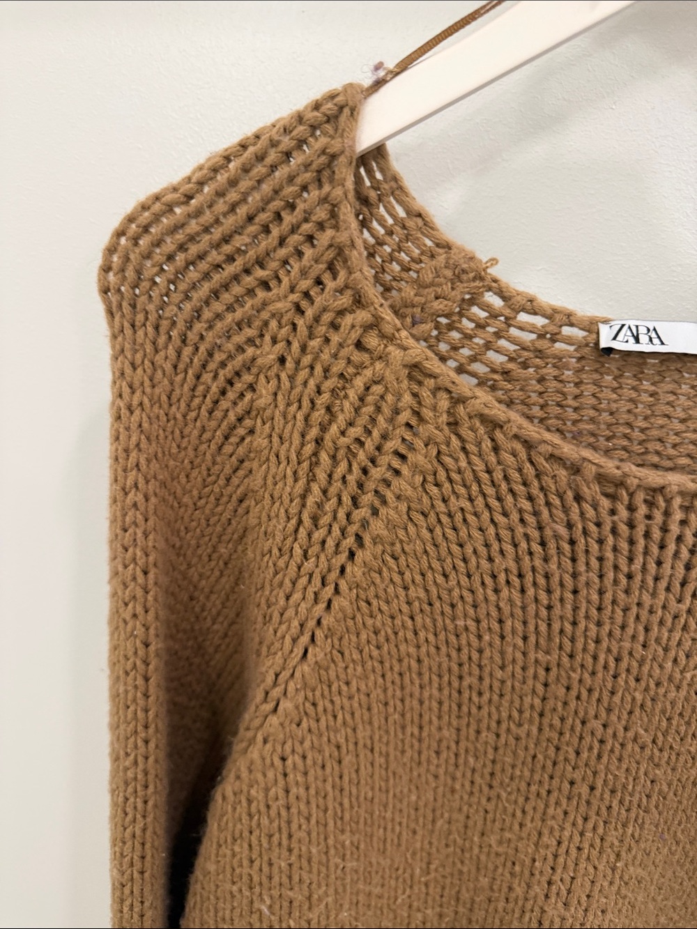 Zara Chunky Crewneck Sweater in Camel Brown - Picture 3 of 8